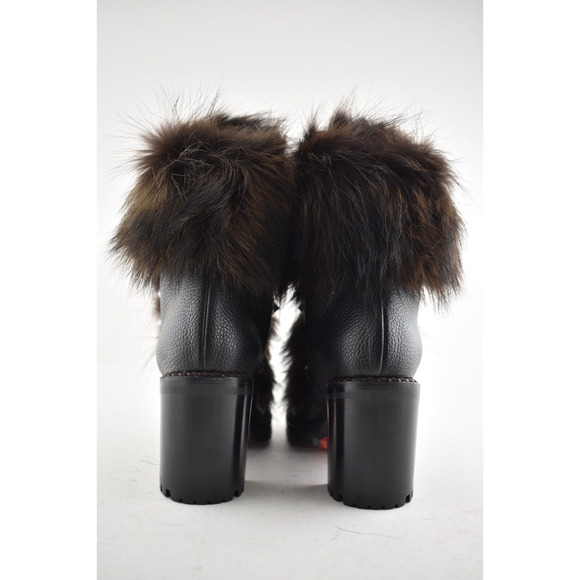 Christian Louboutin Fanny 70 Black Brown Fur Leather Tie Heel Combat Boot 34 - Picture 11 of 12